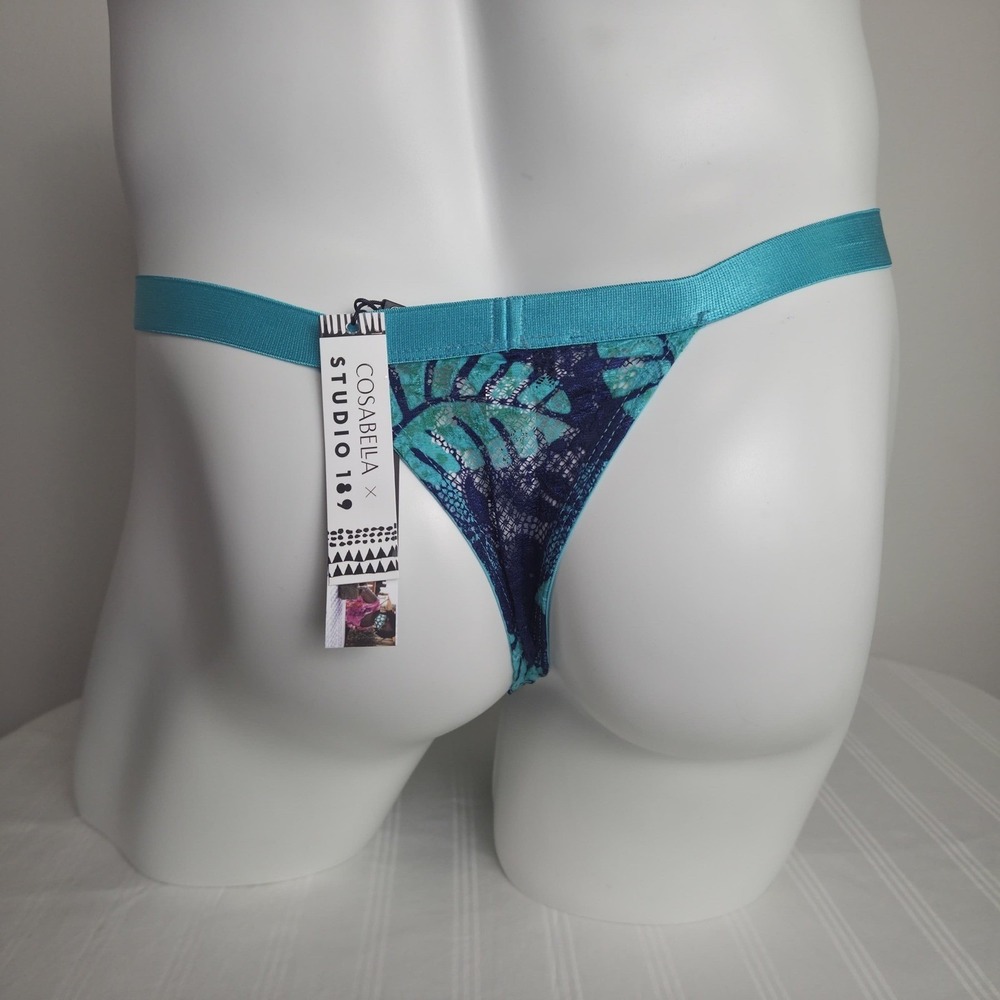 Cosabella Men's Sheer Lace G-String Thong Blue Floral Print Stretch Underwear - Picture 7 of 8